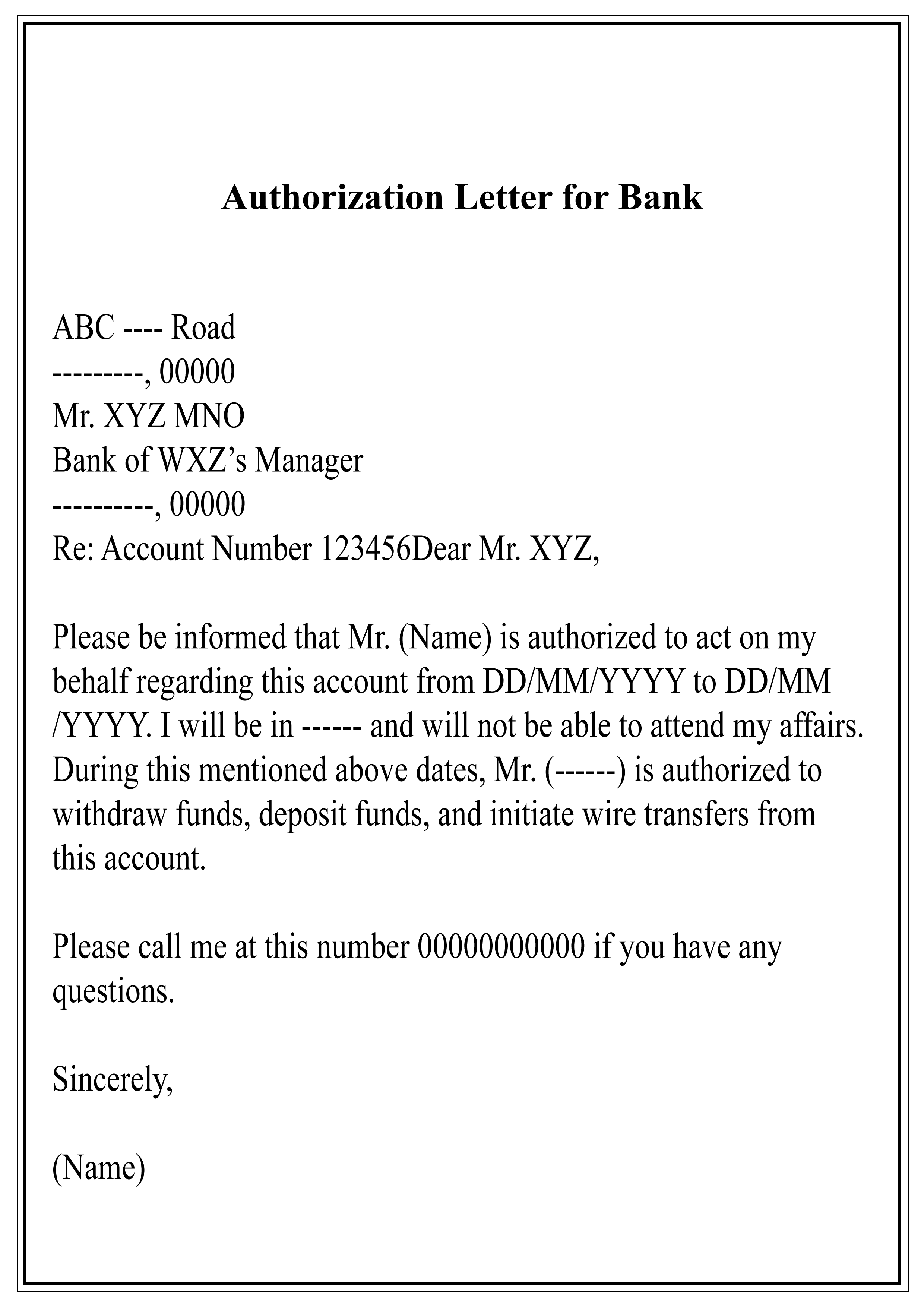 Bank Authorization Letter