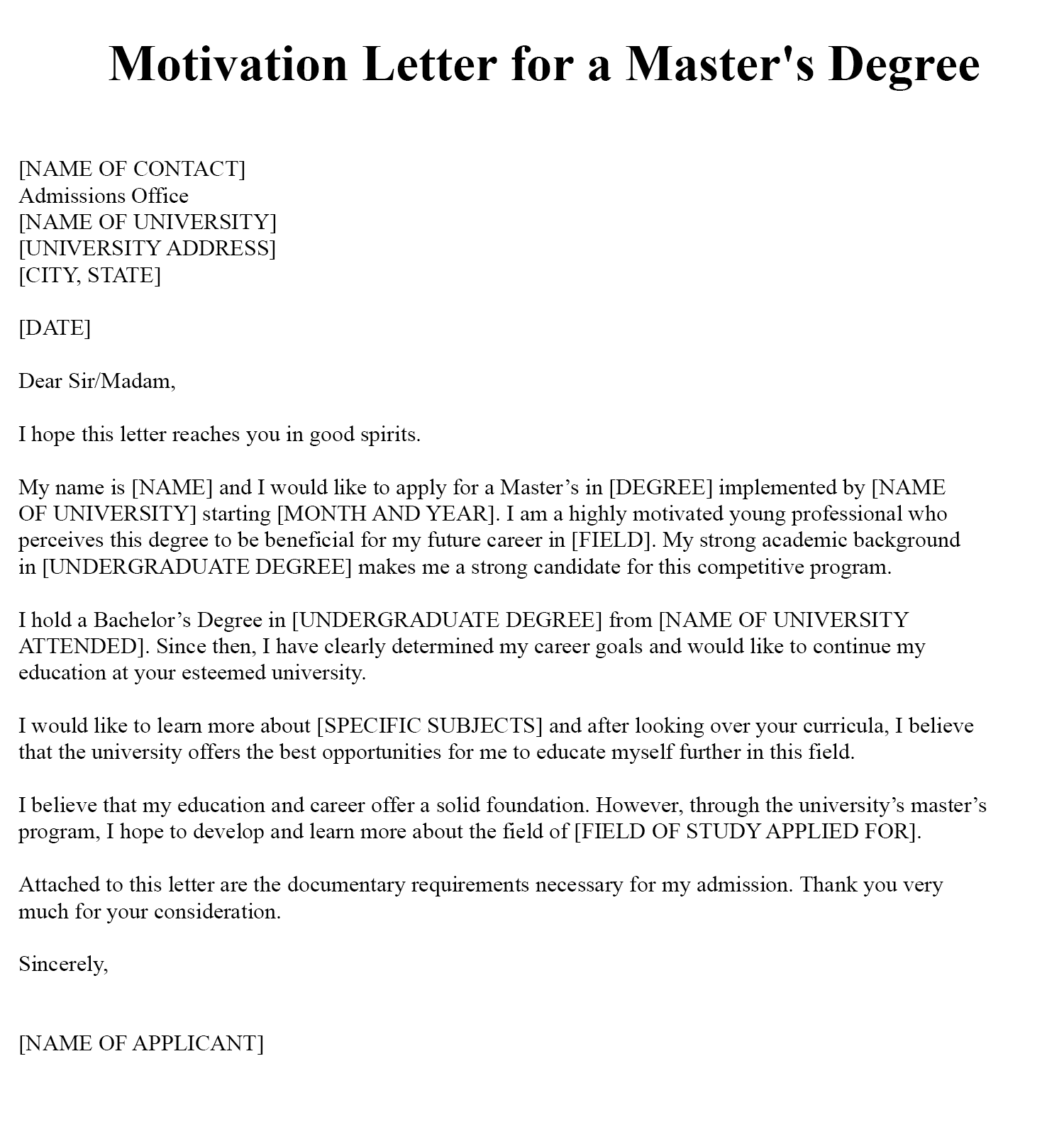 Sample Motivation Letter Example