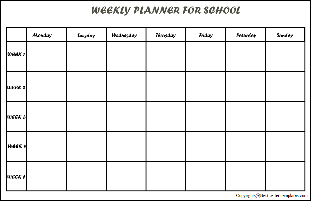 Weekly Planner For School