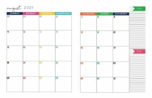 2021 Weekly Calendar Printable