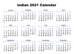 Indian 2021 Blank Calendar 