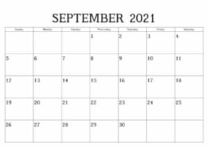 September 2021 Calendar pdf