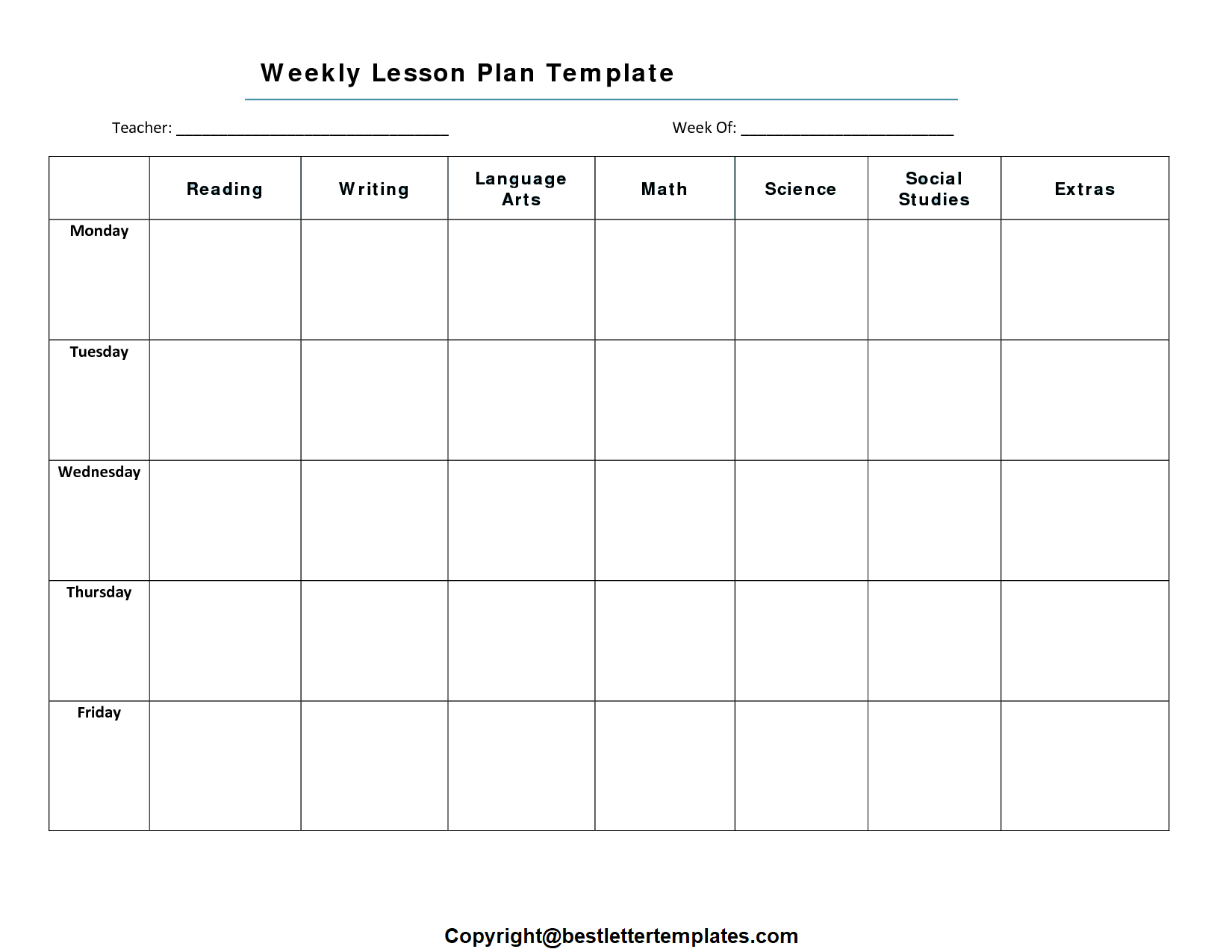 Printable Weekly Lesson Planner Template Doc PDF 