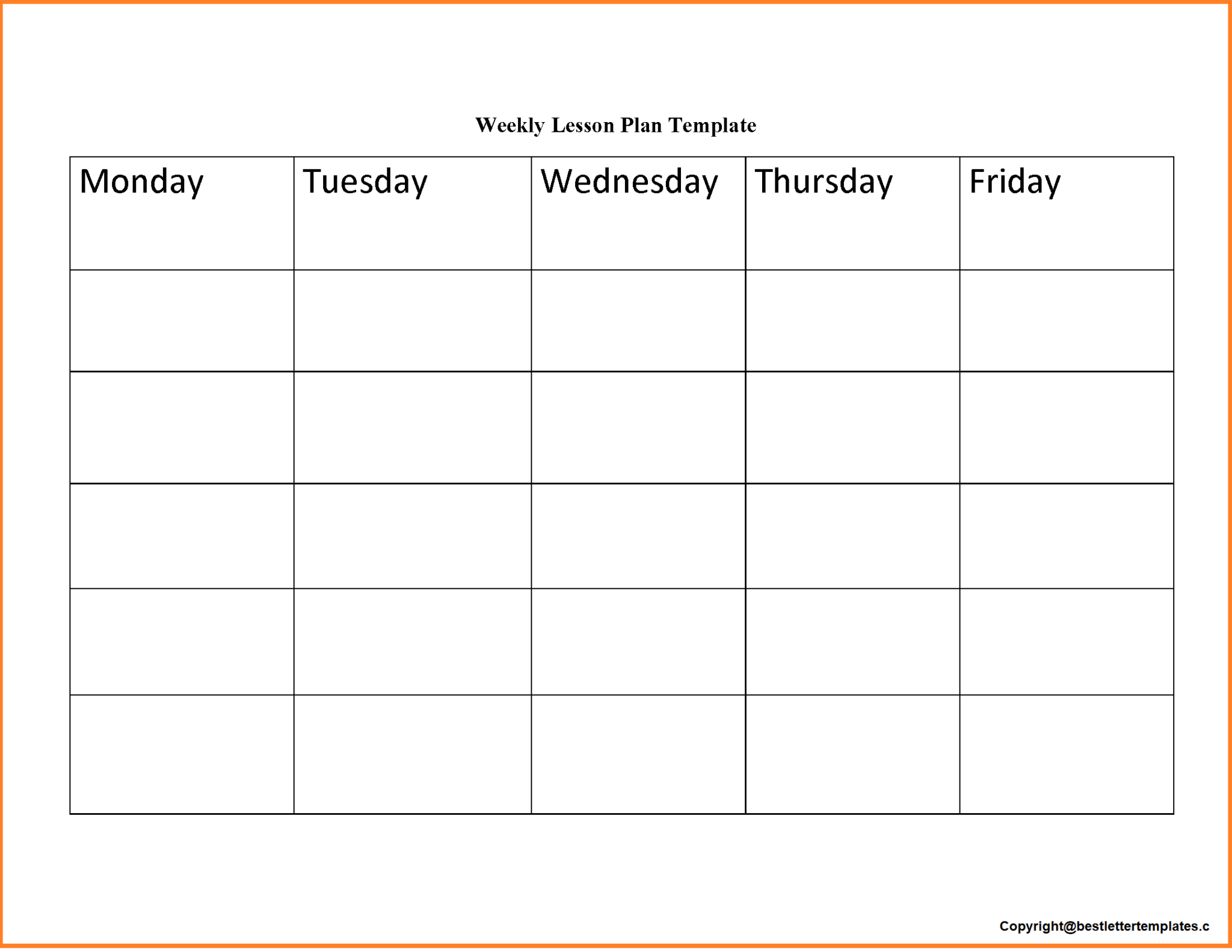 Printable Weekly Lesson Planner Template Doc PDF 
