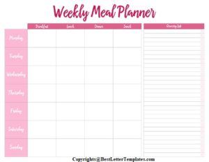 Weekly Meal Planner For Kids
