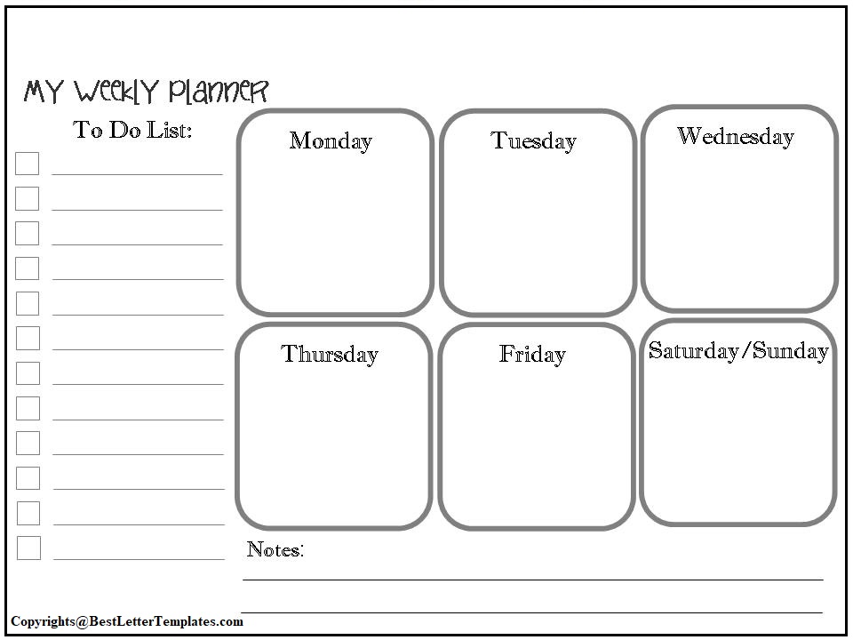 Weekly Planner Template For Kids