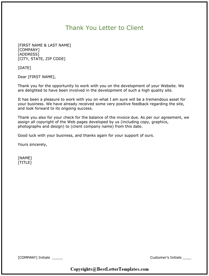 Thank You Letter To Client Template