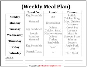 Healthy Weekly Meal Plan For Family