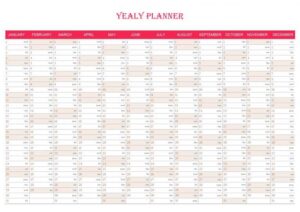 Yearly Planner Chart For Wall