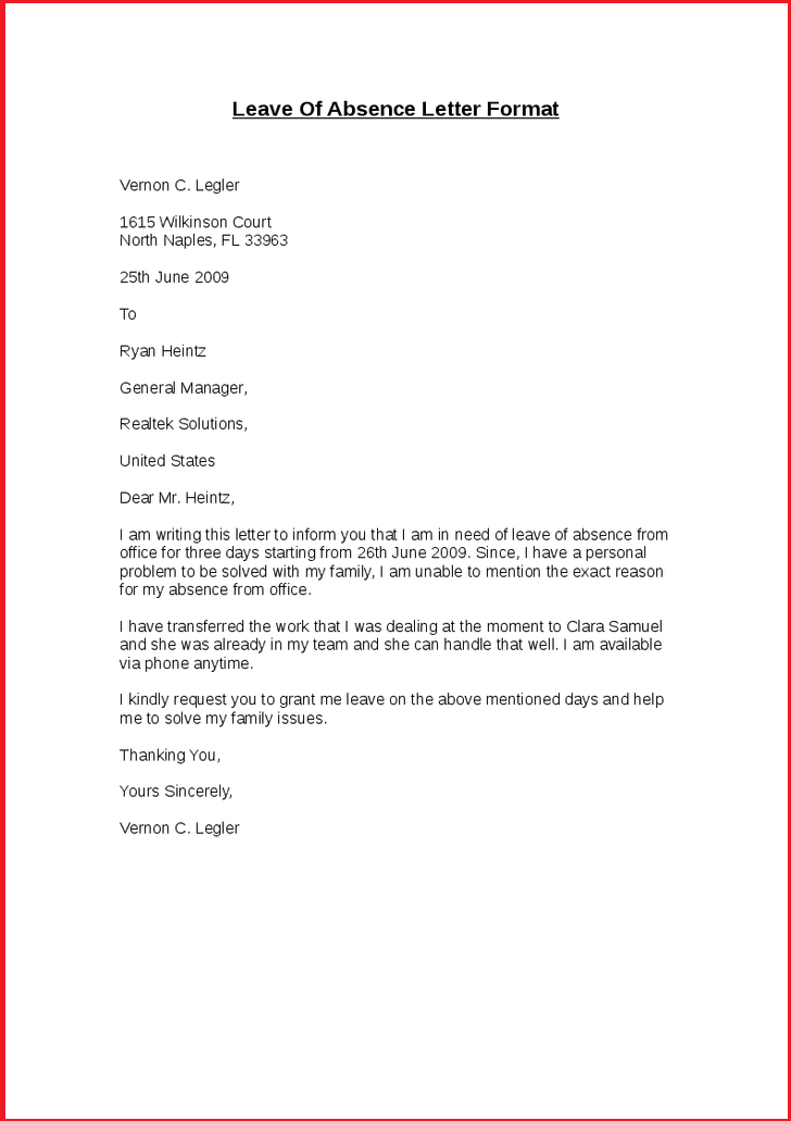 Request Letter For Leave of Absence