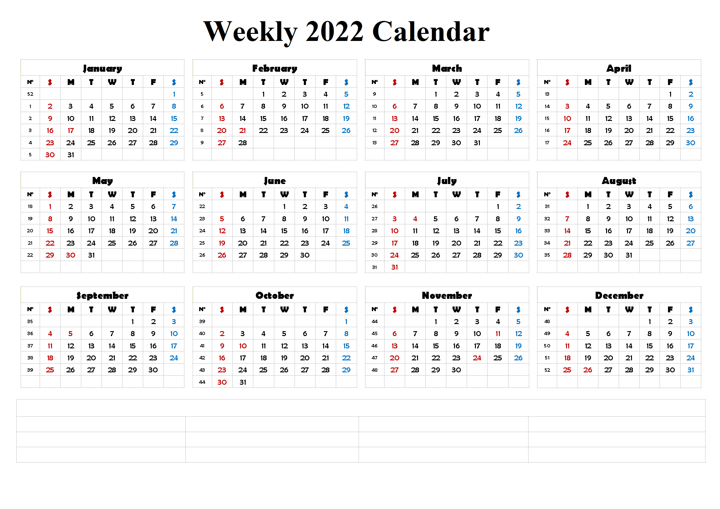 Weekly Calendar 2022