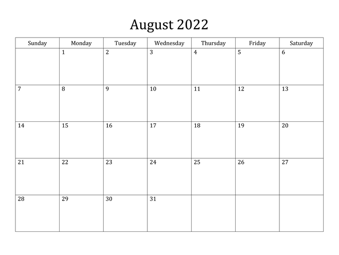 August 2022 Calendar PDF