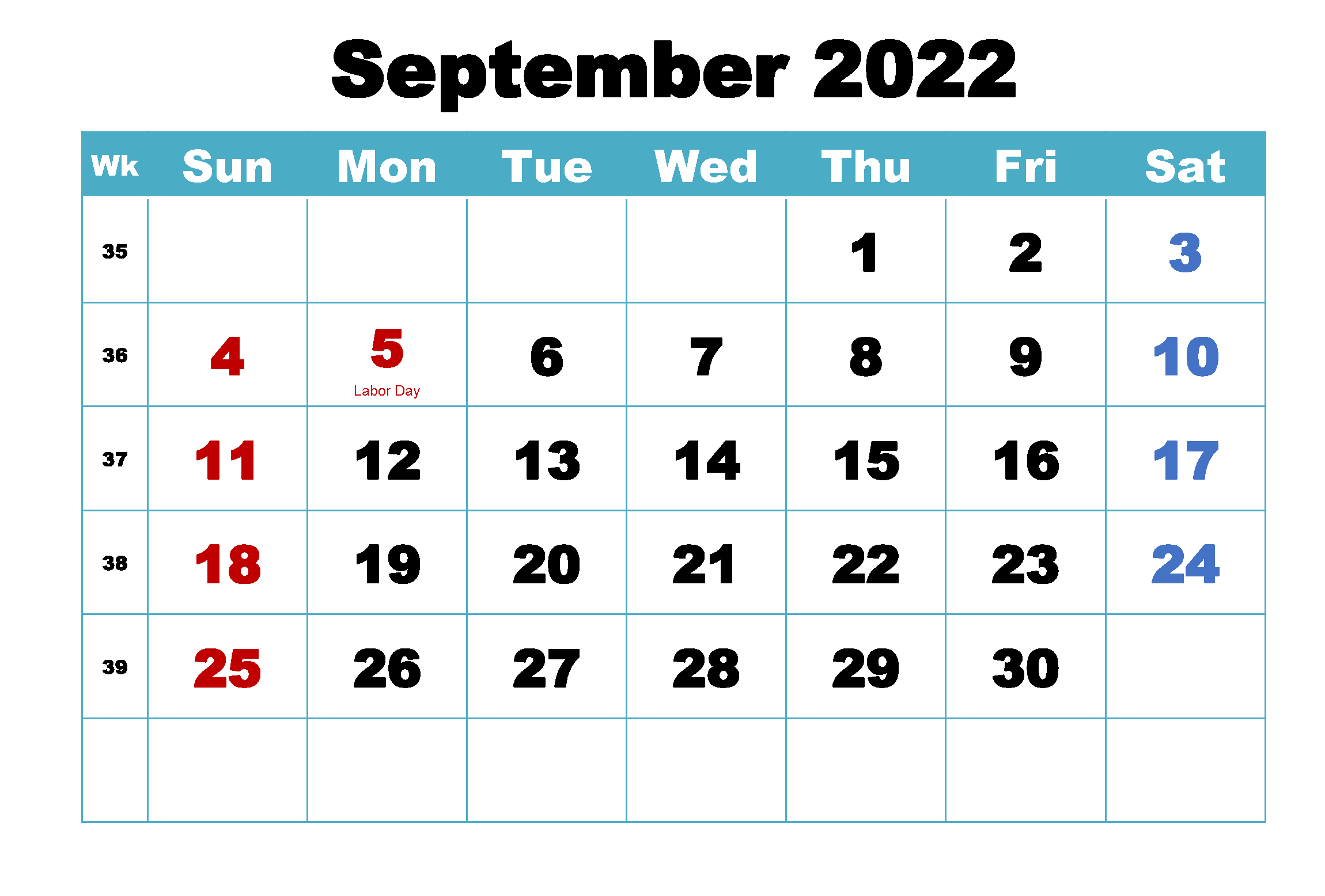 September 2022 Calendar With Holidays
