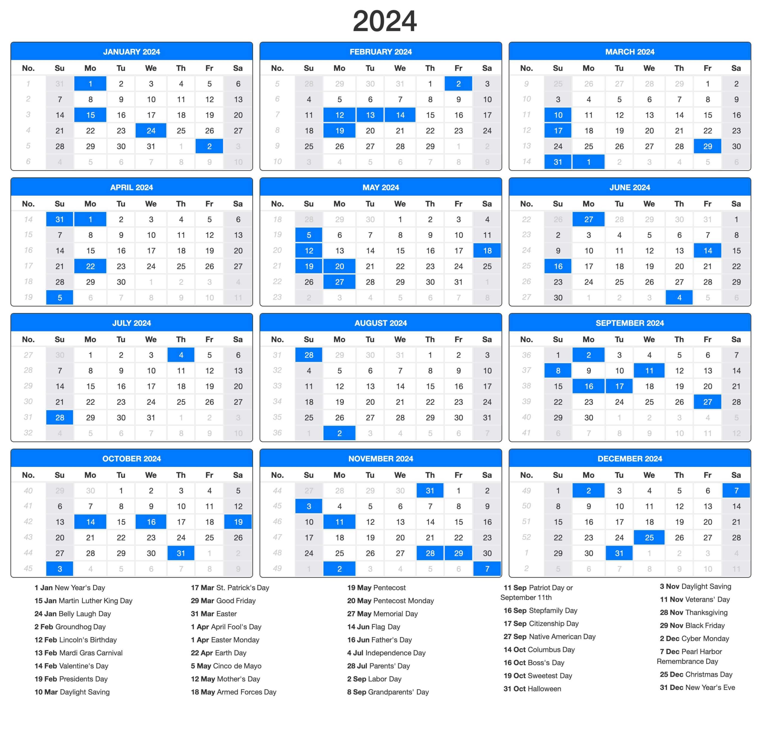 Indian 2024 Printable Calendar