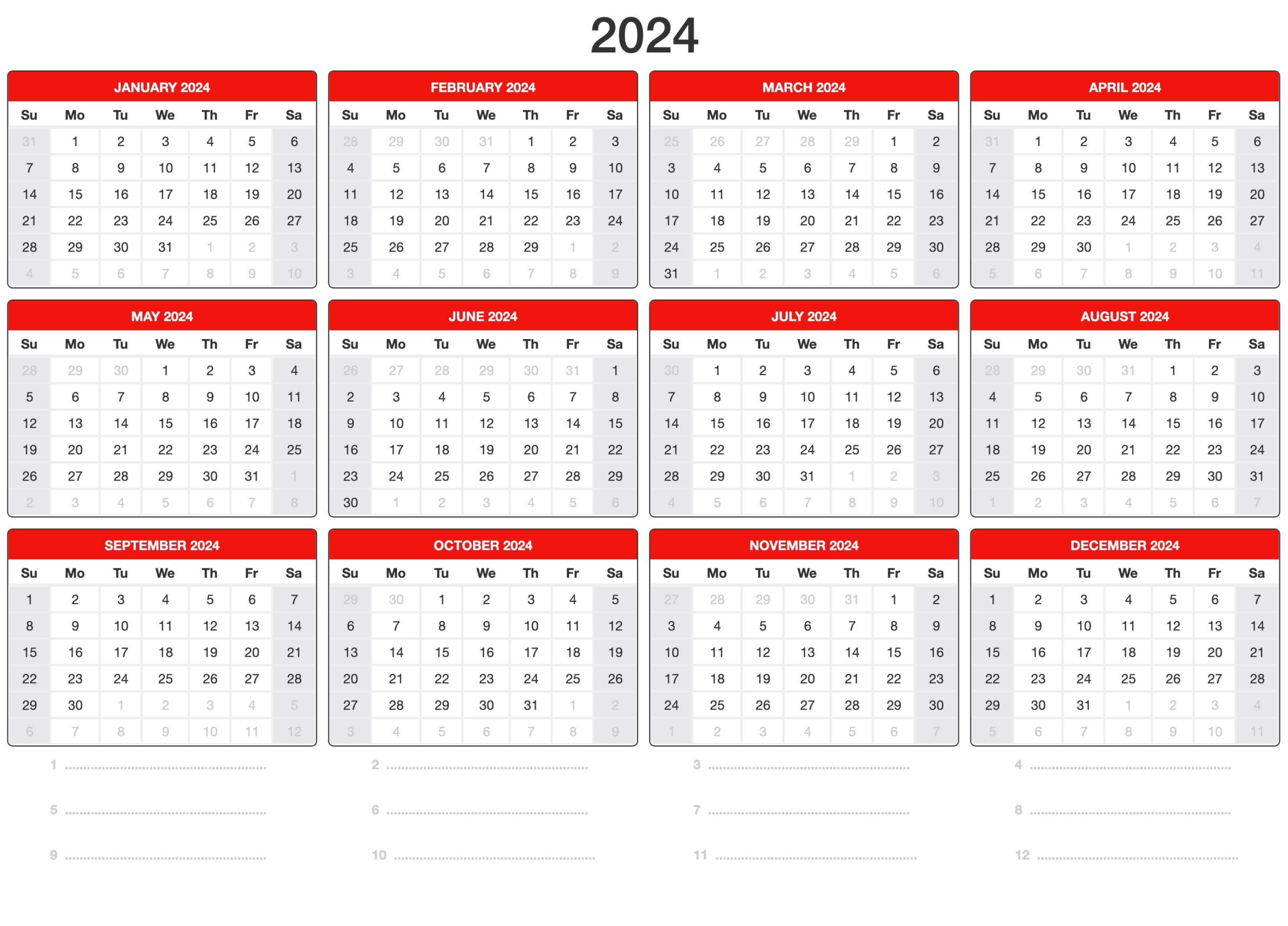 Printable Calendar 2024 with India Holidays